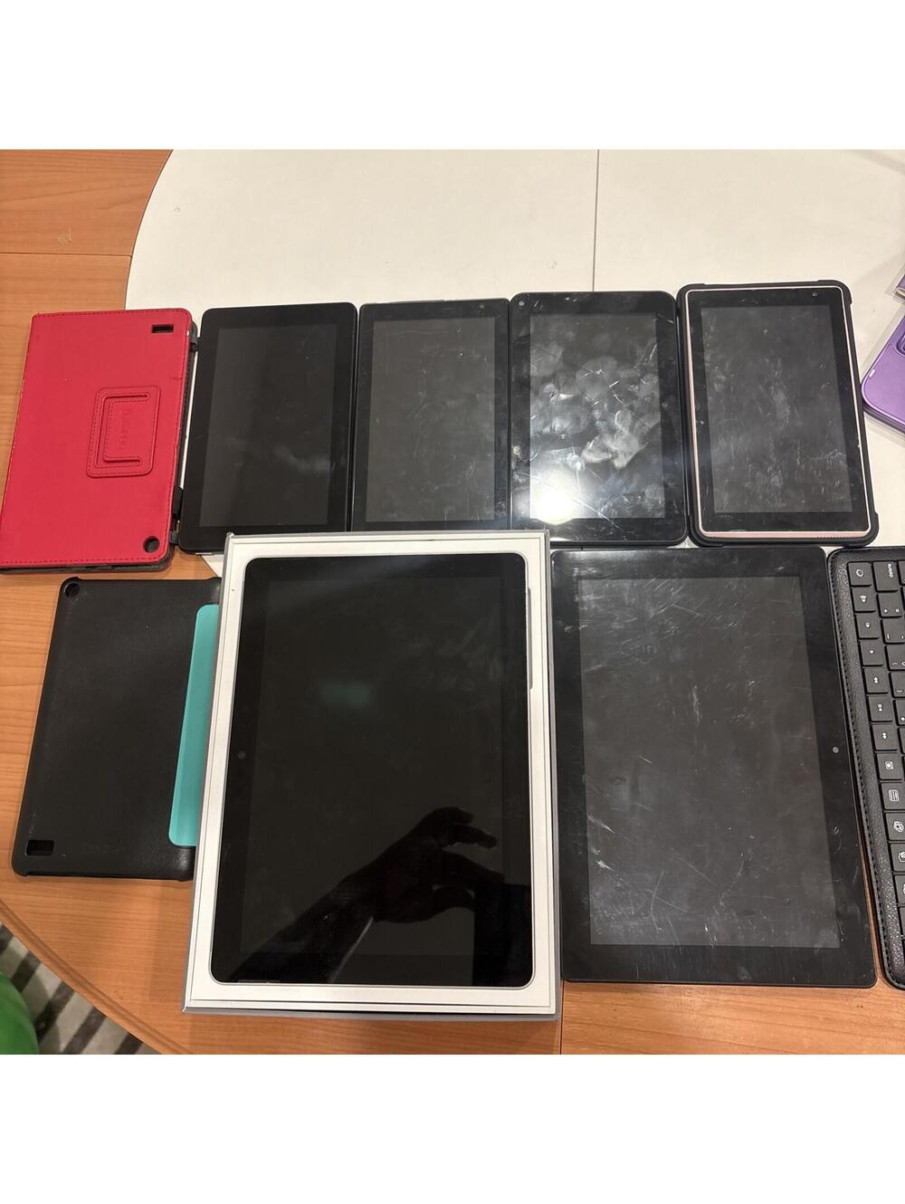 Lot Of 5 Android Tablets, 1 Surface Go, Bluetooth Keyboard & Cases For Part